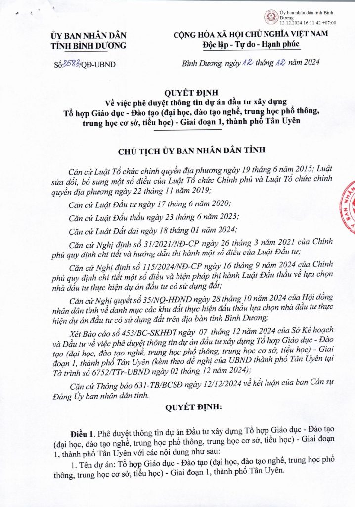Dự Án Tổ Hợp Giáo Dục tại Tân Uyên